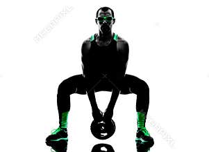 Man crossfit weight disk exercises fitness silhouette