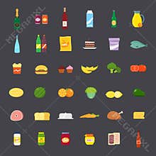 Flat Style Food and Beverages Icon Set