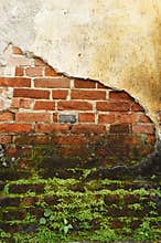Old moldy red-brick wall