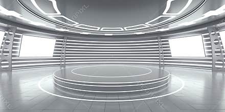 Abstract futuristic interior with glowing panels