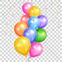 Bunch of colorful helium balloons on transparent back