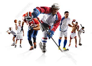 Sport collage boxing soccer american football basketball baseball ice hockey etc