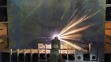 Laser cutting with sparks close up timelapse