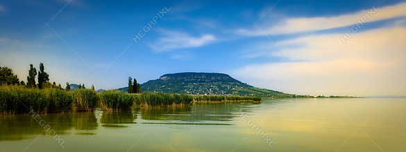 Balaton lake and a hill in the background