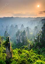 Zhangjiajie National forest park at sunset, Wulingyuan, Hunan,