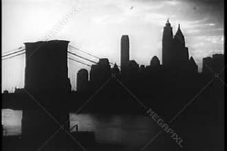 Brooklyn Bridge at nightfall, New York City, 1930s