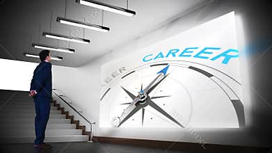 Businesswoman viewing career compass clip