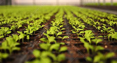 Seedlings in greenhouse. Salad