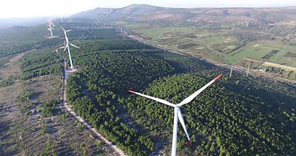 Aerial view of wind power generators