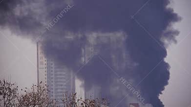 Building on fire with smoke,china.