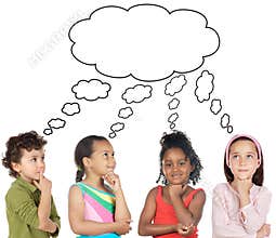 Multiethnic group of children thinking