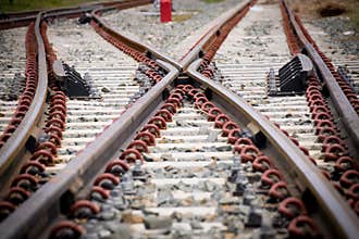 Close up Crossroad Railway or junction Railroad