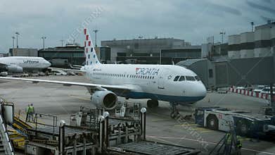 Timelapse of airplane before the flight in Frankfurt airport