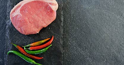 Sirloin chop, salt and chilies