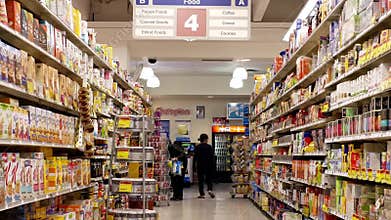 Canned food, coffee, cookies and cereal corridor