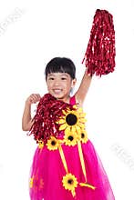 Asian Chinese cheerleader girl holding a pompom