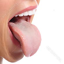 Close up of a woman mouth sticking tongue