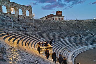 Inside ancient Arena at blue hour