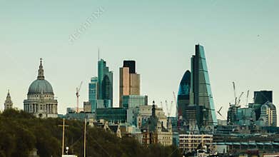 View of the City of London, Cars passing in foreground