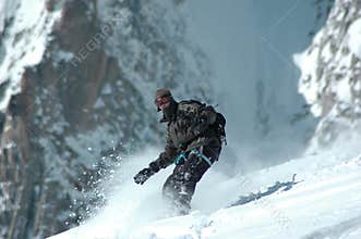 Snowboarder on Mt Blanc