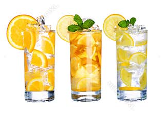 Glass Of Cold ice tea and lemonade Drink collection isolated