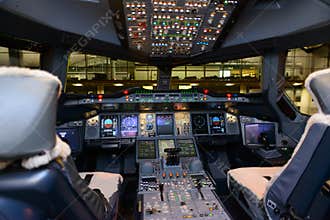 Emirates Airbus A380 aircraft cockpit interior
