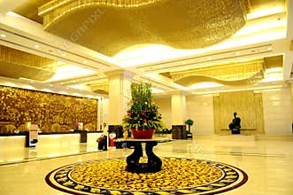 The luxury hotel lobby