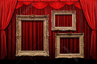Red Stage Curtain With Gold Frames