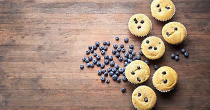 Blueberry Muffins Wood Background