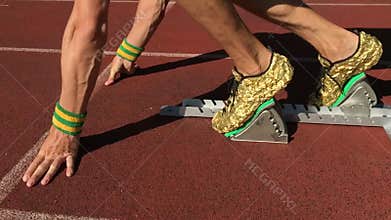 Athlete Starting Race in Blocks Slow Motion