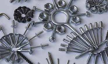 Screws, bolts, nails, dowels, rivets, nuts,