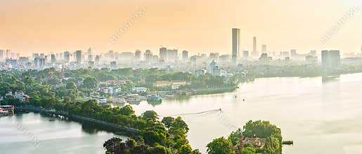 Dimensional panorama West Lake, Hanoi, Vietnam