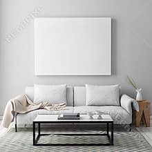 Mock up blank poster on the wall of livingroom