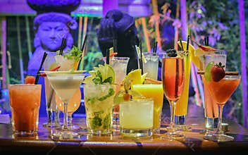 Colorful cocktails on bar