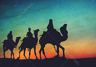 Three Kings Desert Star of Bethlehem Nativity Concept