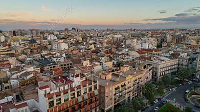 Aerial view of Valencia, Spain in the evening