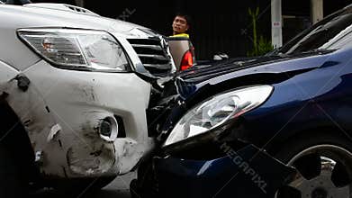 Car crash from car accident on the road