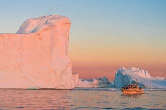 Icebergs in the midnight sun, Ilulissat, Greenland