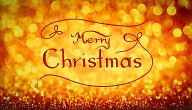 MERRY CHRISTMAS handwriting on gold background