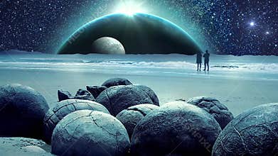 Amazing fantastic earth and universe galaxy animation with moon