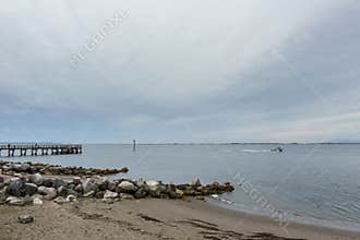 SURREY, CANADA - October 27, 2018: Crescent Beach Pier Blackie Spit park area at Boundary bay.
