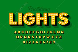 Broadway lights, retro style light bulb font