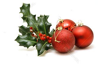 Christmas baubles with holly