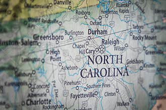 Selective Focus Of North Carolina State On A Geographical And Political State Map Of The USA