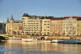 Prague embankment with Dancing house