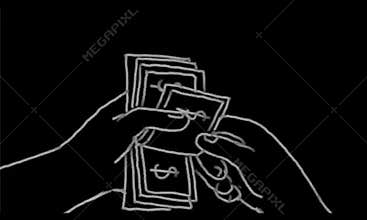 Hand Counting Roll of Dollar Banknotes Drawing 2D Animation