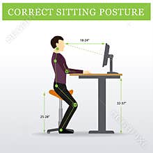 Ergonomic. Saddle sitting chair and Height adjustable table