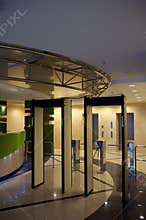 Entrance with security gate in business building