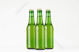 Group green longneck beer bottles 330ml, mock up.
