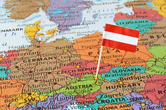 Austria flag pin on map